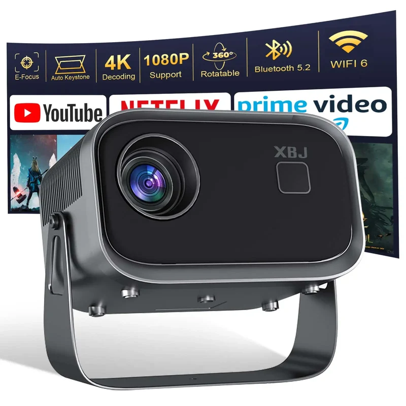 Mini 4K Projector Wall Projector, Portable Outdoor Movie Projector with Built-in Wi-Fi, Speaker & Digital Keystone, HDMI/BT,