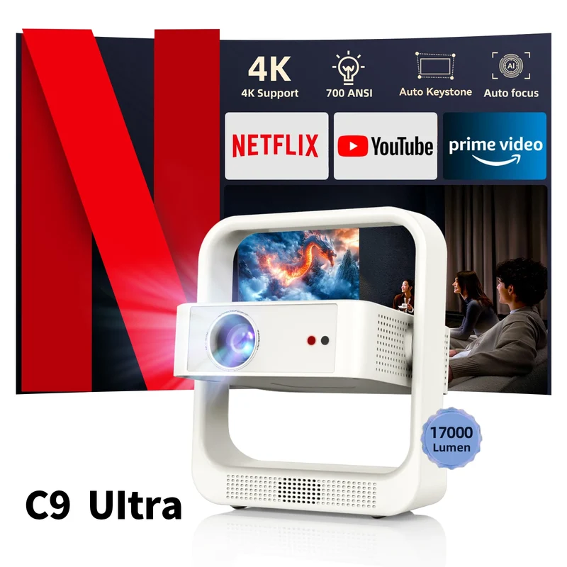 Fintex C9 Ultra Projector 4k Full HD 1080P HDR10 Proyector 700 ANSI Android TV9.0 ASA3.0 Auto Focus Portable Projectors