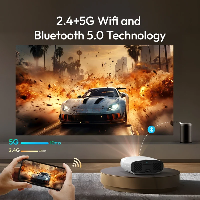 VEVSHAO A22 Full HD 1080P Projector 4K 1000ANSI Android WiFi Auto Focus 10W*2 Home Theater Projector for Office Meeting Video