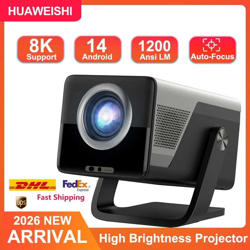 HUAWEISHI Full HD 1080P Projector 4K 1200 ANSI Android WiFi 6 Auto Focus Home Theater Projectors for Movie Meeting Video