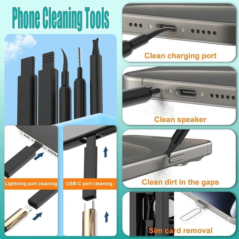 32-in-1 Multi-Purpose Electronics Cleaning Kit – for iPhone Charging Port, AirPods, Bluetooth Earbuds, Keyboard & Screen Cleanin