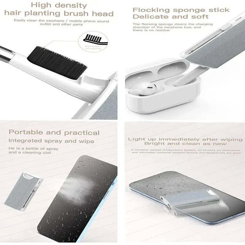 1/2/3set 5 In 1 Earphone Cleaner Brush Kit Camera Phone Tablet Laptop TV Screen Cleaning Tools Headset Cleaning Pen For Airpod