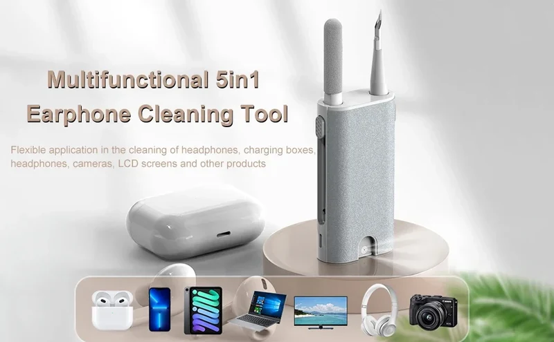 1/2/3set 5 In 1 Earphone Cleaner Brush Kit Camera Phone Tablet Laptop TV Screen Cleaning Tools Headset Cleaning Pen For Airpod