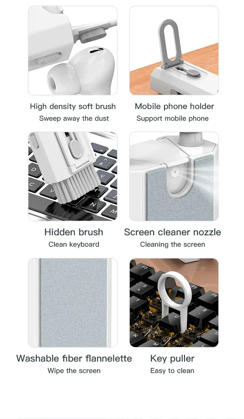 Keyboard Cleaning Kit 8 In 1 Laptop PC Cleaner With Keycap Puller Multifunctional Keyboard Brush Cleaning Set For Camera