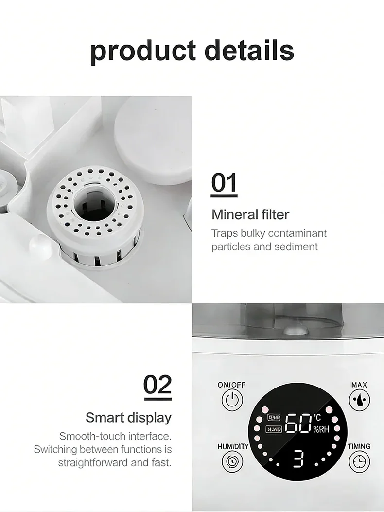 3000mL Smart Air Humidifier with Dual Mist Output: Essential Oil Aroma Diffuser for Home & Office, Equipped with Adjustable Fog