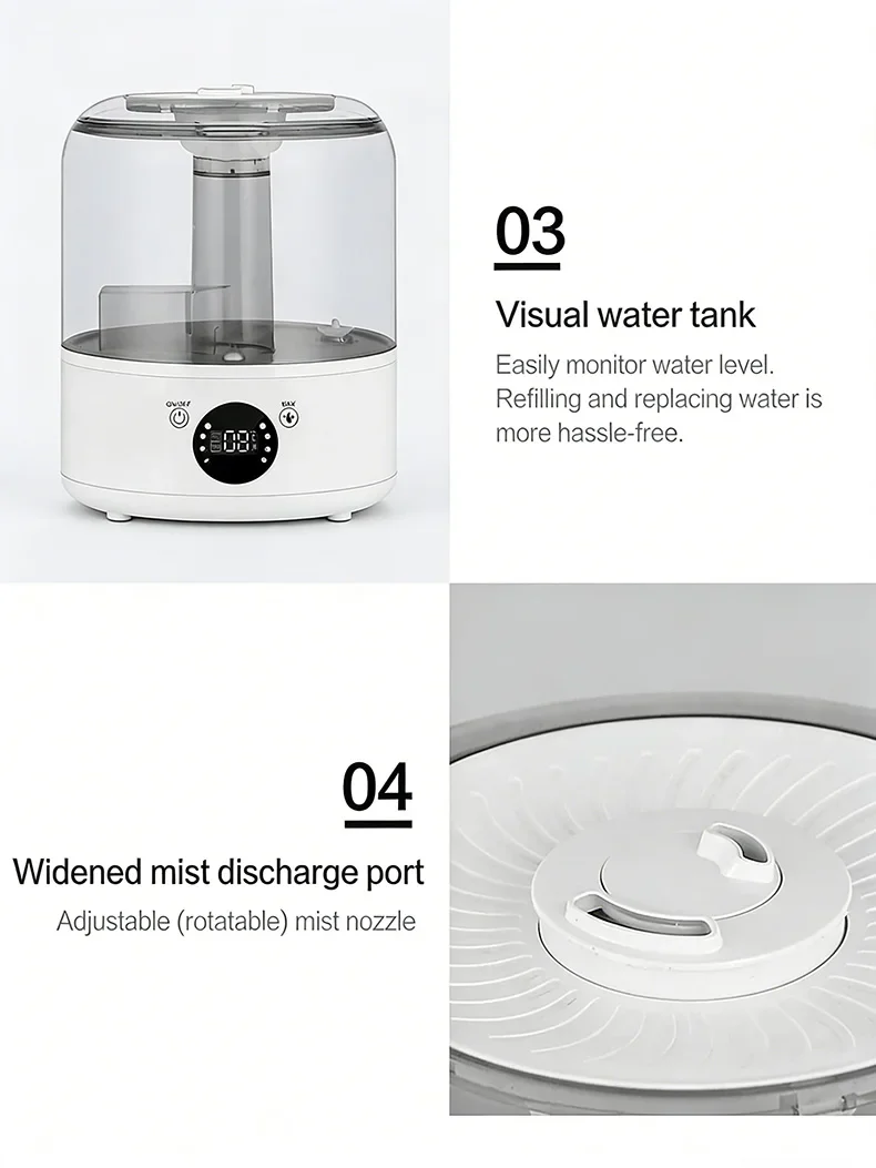3000mL Smart Air Humidifier with Dual Mist Output: Essential Oil Aroma Diffuser for Home & Office, Equipped with Adjustable Fog