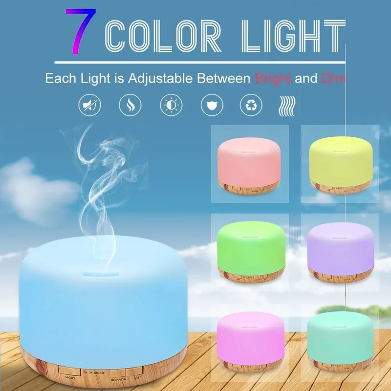 300 500ML Air Humidifier With Remote Control Colorful Non-printed Ultrasound Aroma Diffuser Pure White Dark Light Wood Grain