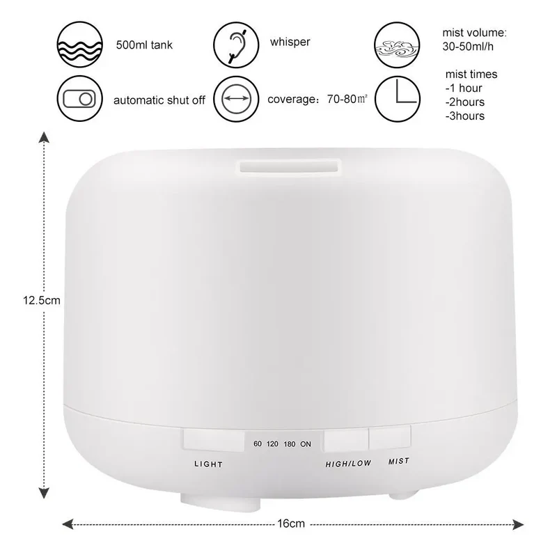 300 500ML Air Humidifier With Remote Control Colorful Non-printed Ultrasound Aroma Diffuser Pure White Dark Light Wood Grain