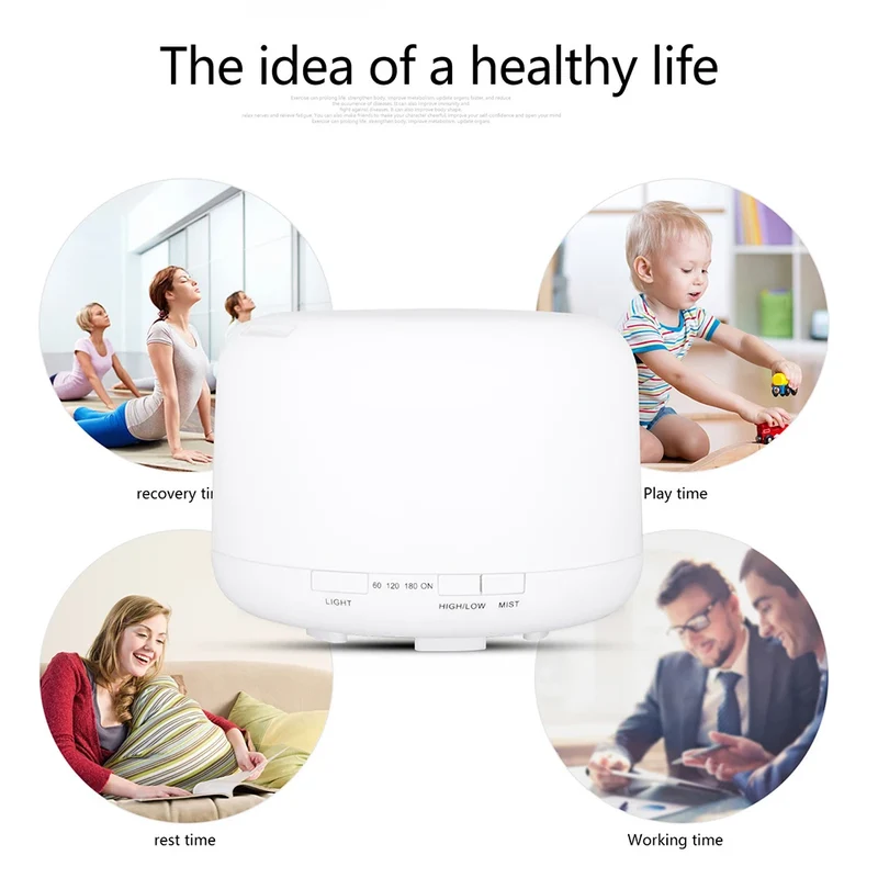 300 500ML Air Humidifier With Remote Control Colorful Non-printed Ultrasound Aroma Diffuser Pure White Dark Light Wood Grain
