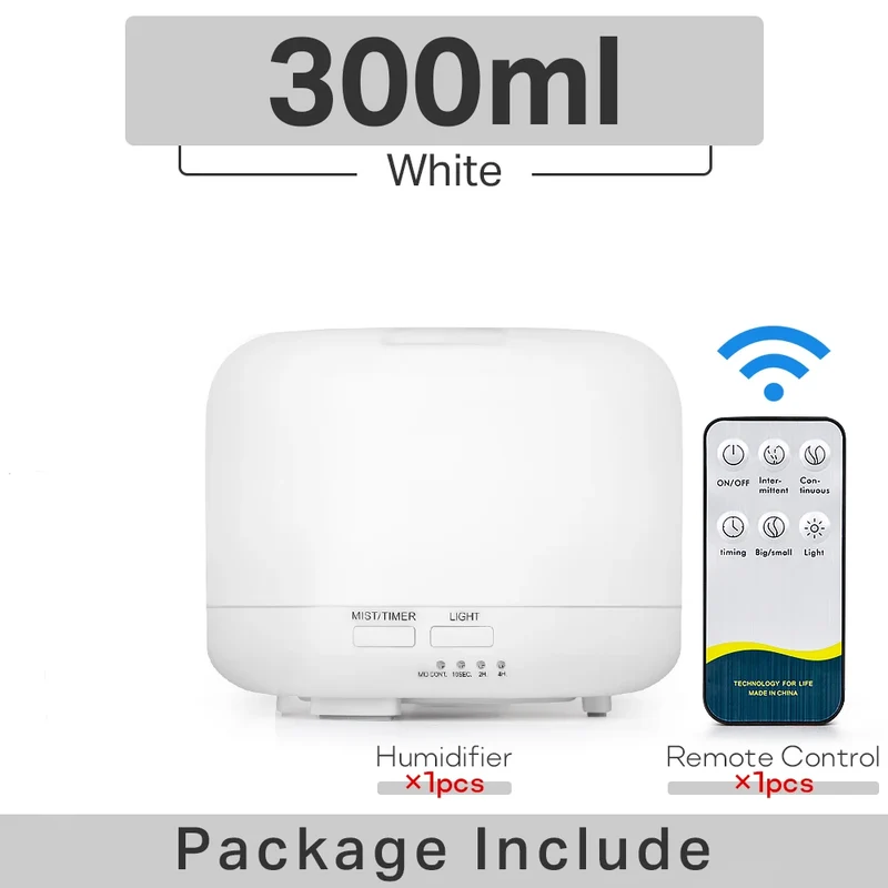 300 500ML Air Humidifier With Remote Control Colorful Non-printed Ultrasound Aroma Diffuser Pure White Dark Light Wood Grain