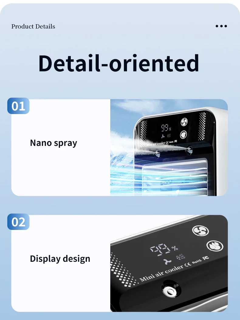 Portable Mini Air Conditioner for Dormitory | Fast Cooling Ultrasonic Nano Mist LCD Display Rechargeable Portable Outdoor Cooler