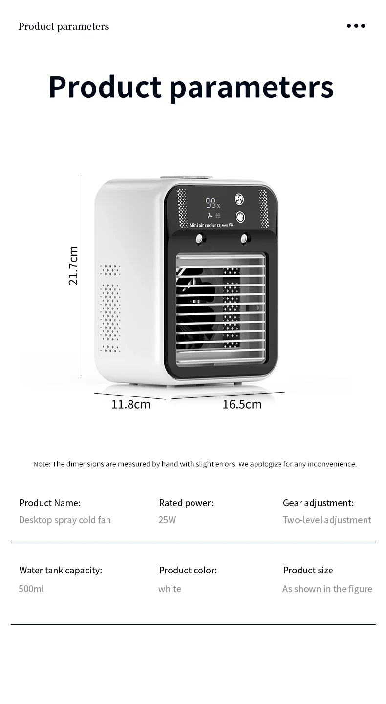 Portable Mini Air Conditioner for Dormitory | Fast Cooling Ultrasonic Nano Mist LCD Display Rechargeable Portable Outdoor Cooler