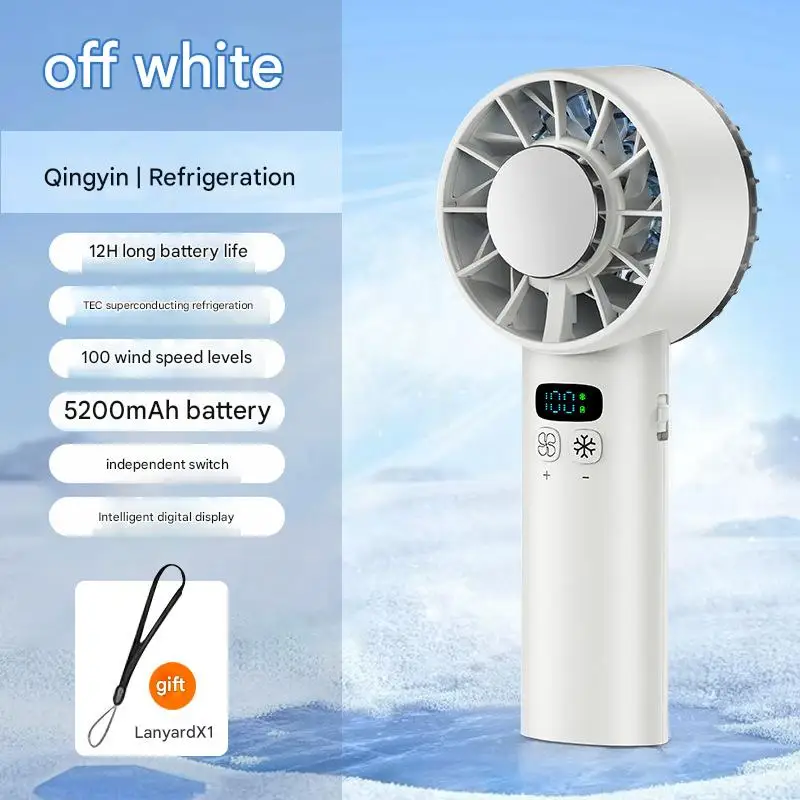 5200mAh Portable Mini Handheld Fan with LED Display Semiconductor Refrigeration 100 Speeds USB Rechargeable Battery Outdoor Fan