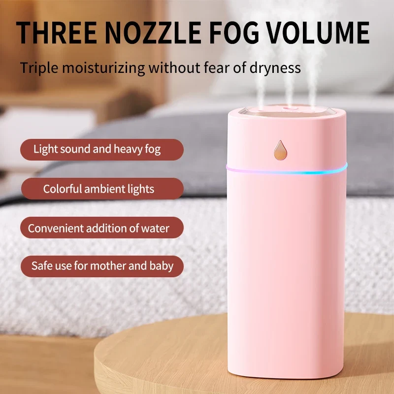 Triple-Nozzle 600mL Waterdrop Mist Humidifier: Fast & Gentle Moisture for Your Space
