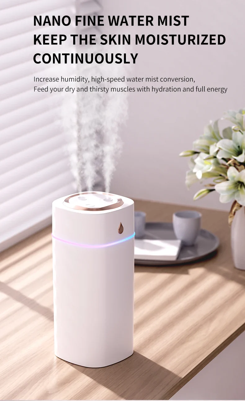 Triple-Nozzle 600mL Waterdrop Mist Humidifier: Fast & Gentle Moisture for Your Space