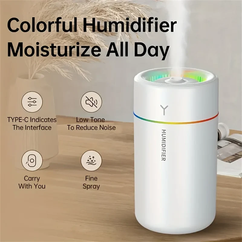 1pc Car Humidifier Colorful LED Aromatherapy Humidifier Silent Ultrasonic Air Aromatherapy Machine Suitable for Bedroom Office
