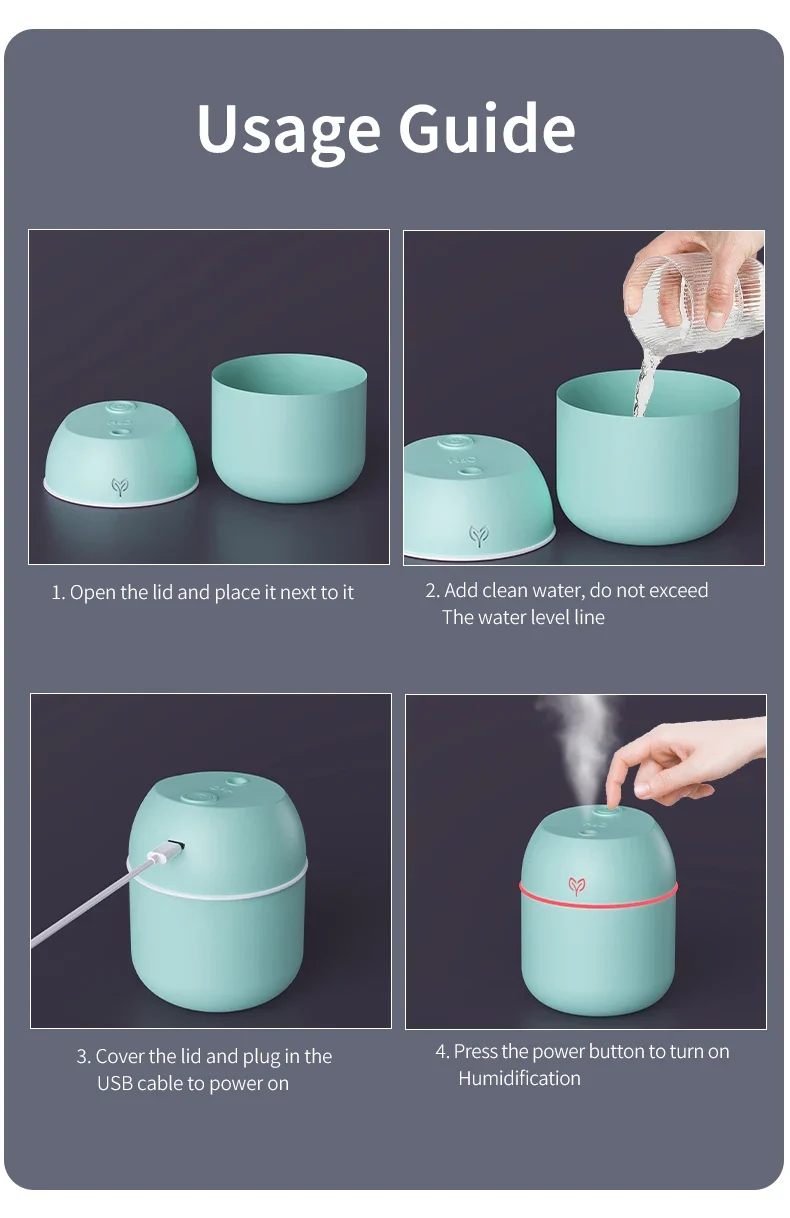 220ML big fog amount usb air humidifier Small desktop humidifier home intelligent car aromatreatment machine