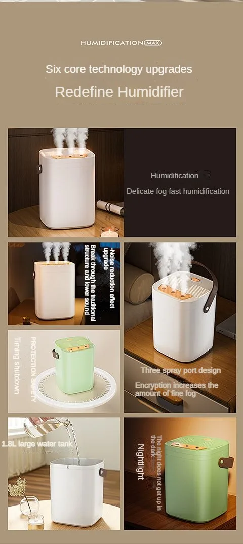 USB three nozzle humidifier 1.8L large capacity household air humidifier aromatherapy diffuser LED night light spray