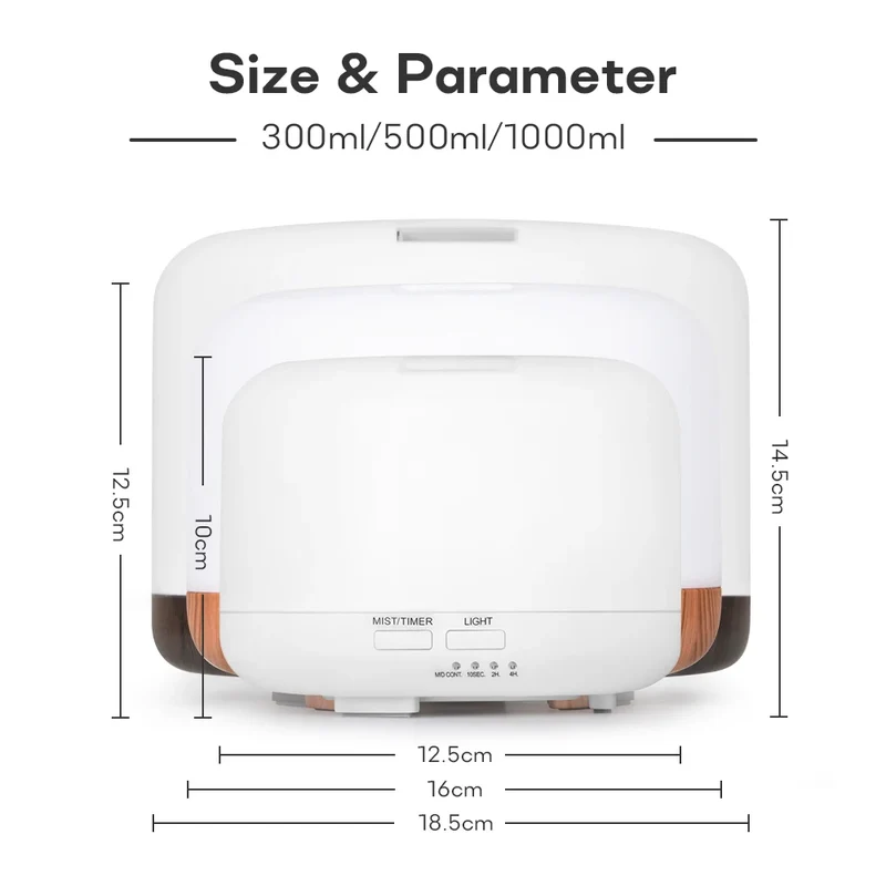Air Humidifier Essential Oil Diffuser 300ML 500ML 1000ML With Lights Remote Control Ultrasound Electric Aromatherapy Diffuser