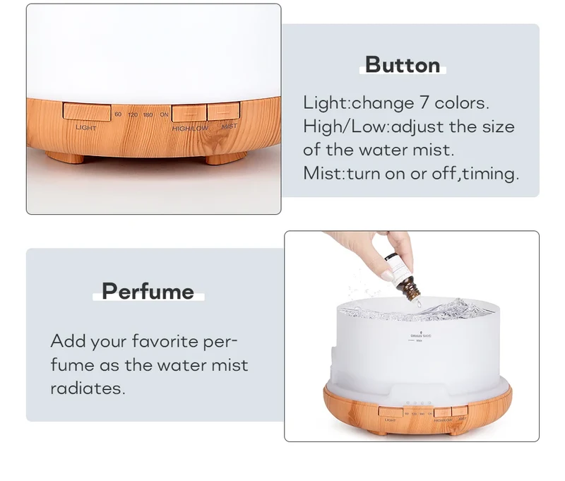 Air Humidifier Essential Oil Diffuser 300ML 500ML 1000ML With Lights Remote Control Ultrasound Electric Aromatherapy Diffuser