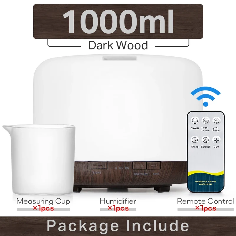 Air Humidifier Essential Oil Diffuser 300ML 500ML 1000ML With Lights Remote Control Ultrasound Electric Aromatherapy Diffuser