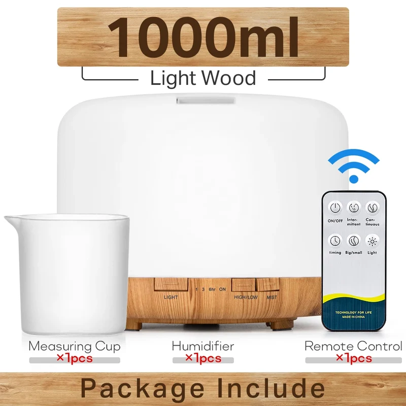 Air Humidifier Essential Oil Diffuser 300ML 500ML 1000ML With Lights Remote Control Ultrasound Electric Aromatherapy Diffuser
