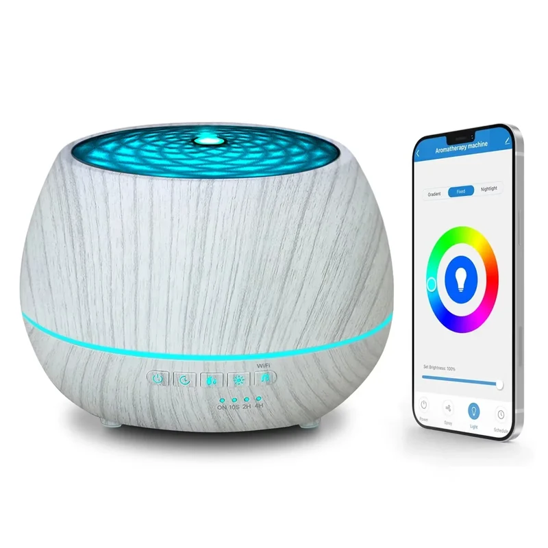500ml Essential Oil Aroma Diffuser Smart WiFi Air Humidifier Support Tuya Alexa Google Home 7 Colorful LED Light App Control