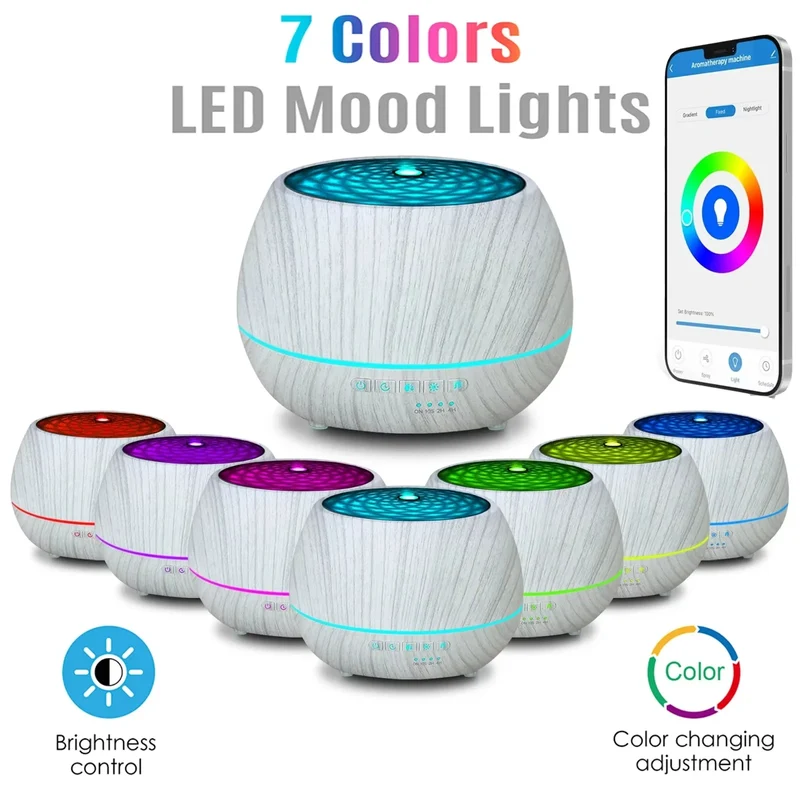 500ml Essential Oil Aroma Diffuser Smart WiFi Air Humidifier Support Tuya Alexa Google Home 7 Colorful LED Light App Control