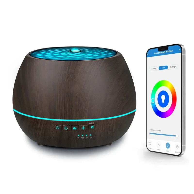 500ml Essential Oil Aroma Diffuser Smart WiFi Air Humidifier Support Tuya Alexa Google Home 7 Colorful LED Light App Control