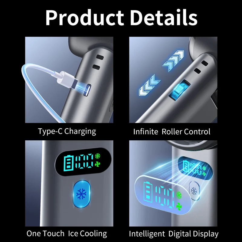 5200mAh Large Capacity Handheld Fan High Speed Refrigeration Handheld Fan 100 Speed USB Charging Portable Fan