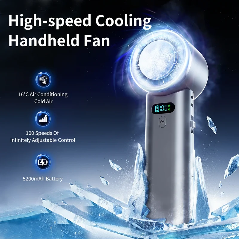 5200mAh Large Capacity Handheld Fan High Speed Refrigeration Handheld Fan 100 Speed USB Charging Portable Fan