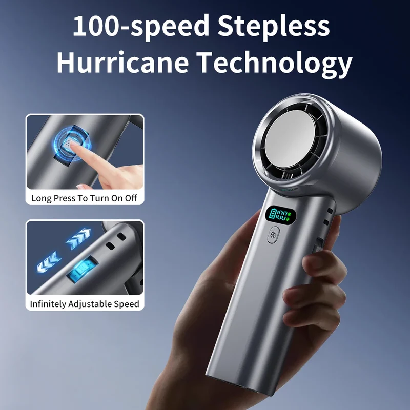 5200mAh Large Capacity Handheld Fan High Speed Refrigeration Handheld Fan 100 Speed USB Charging Portable Fan