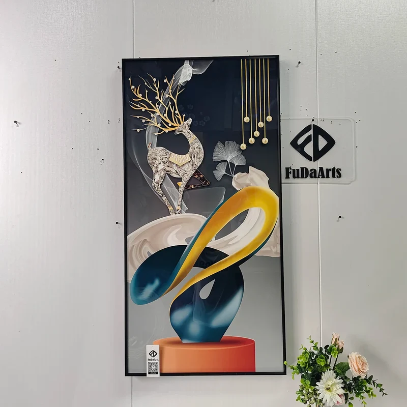 100X50CM New Large Aluminum Alloy Frame Crystal Home Gallery Hanging Wall Decor Artwork Painting Dropshipping for Living DDP