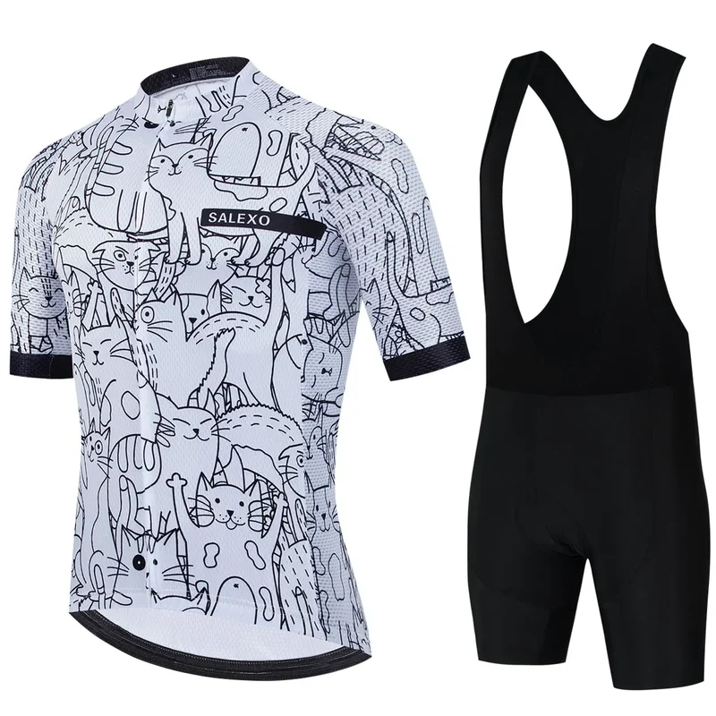 Cat Black and White Cycling Jersey Set Men's Summer Short Sleeve Bicycle MTB Bike Clothing Cartoon Maillot Ciclismo Uniform Suit