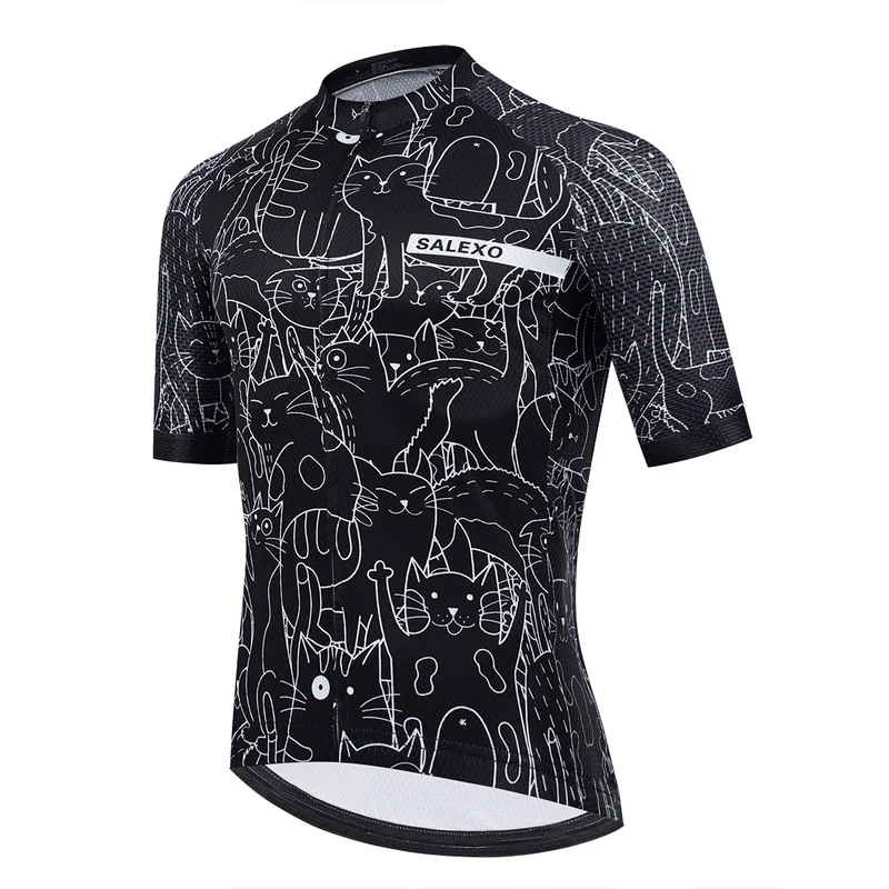 Cat Black and White Cycling Jersey Set Men's Summer Short Sleeve Bicycle MTB Bike Clothing Cartoon Maillot Ciclismo Uniform Suit