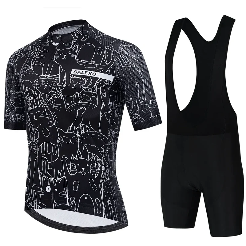 Cat Black and White Cycling Jersey Set Men's Summer Short Sleeve Bicycle MTB Bike Clothing Cartoon Maillot Ciclismo Uniform Suit