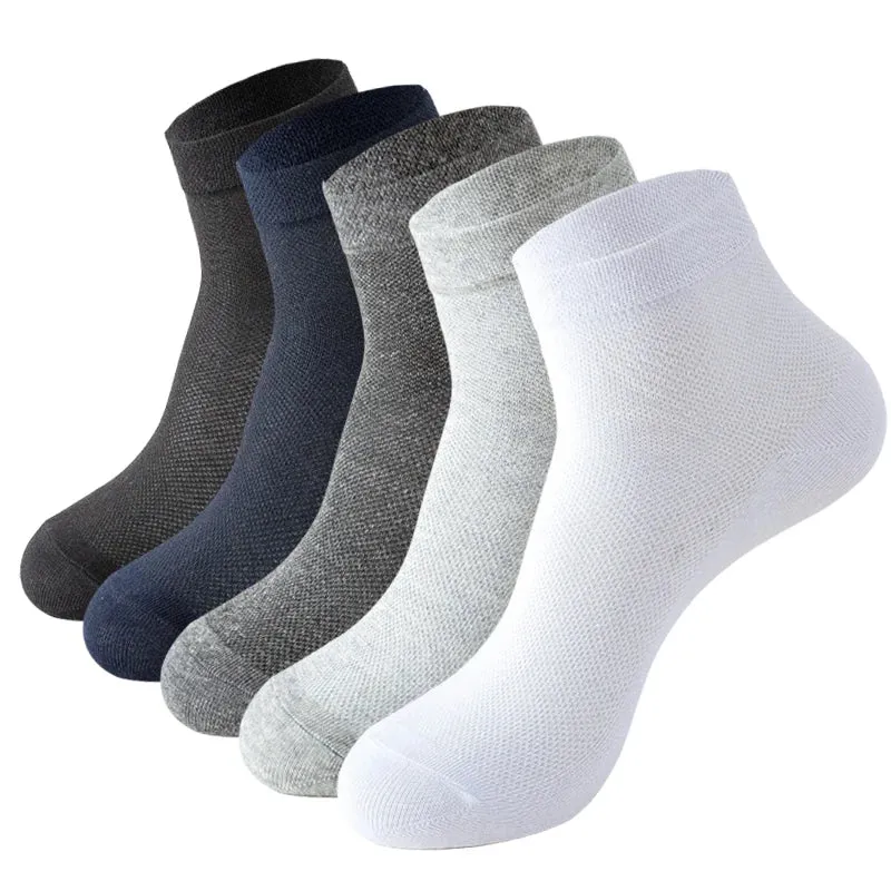 5Pairs Men Mesh Socks Organic Cotton Breathable Black White Business Sock Casual Athletic Spring Summer for Male Size EUR38-45
