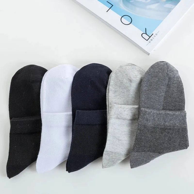 5Pairs Men Mesh Socks Organic Cotton Breathable Black White Business Sock Casual Athletic Spring Summer for Male Size EUR38-45