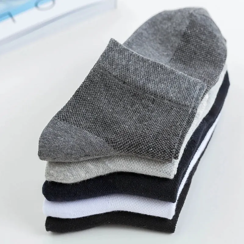 5Pairs Men Mesh Socks Organic Cotton Breathable Black White Business Sock Casual Athletic Spring Summer for Male Size EUR38-45