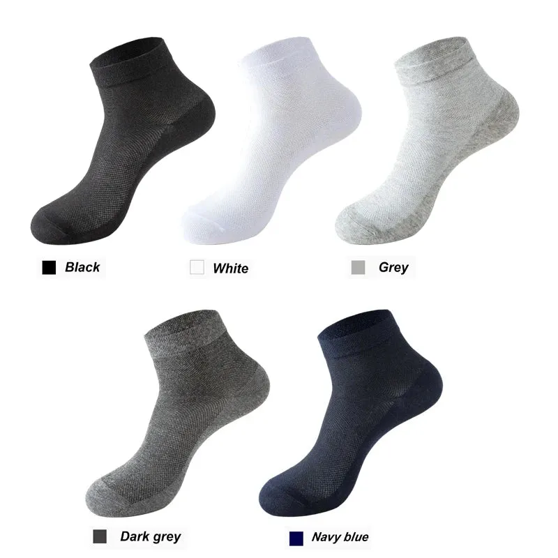 5Pairs Men Mesh Socks Organic Cotton Breathable Black White Business Sock Casual Athletic Spring Summer for Male Size EUR38-45