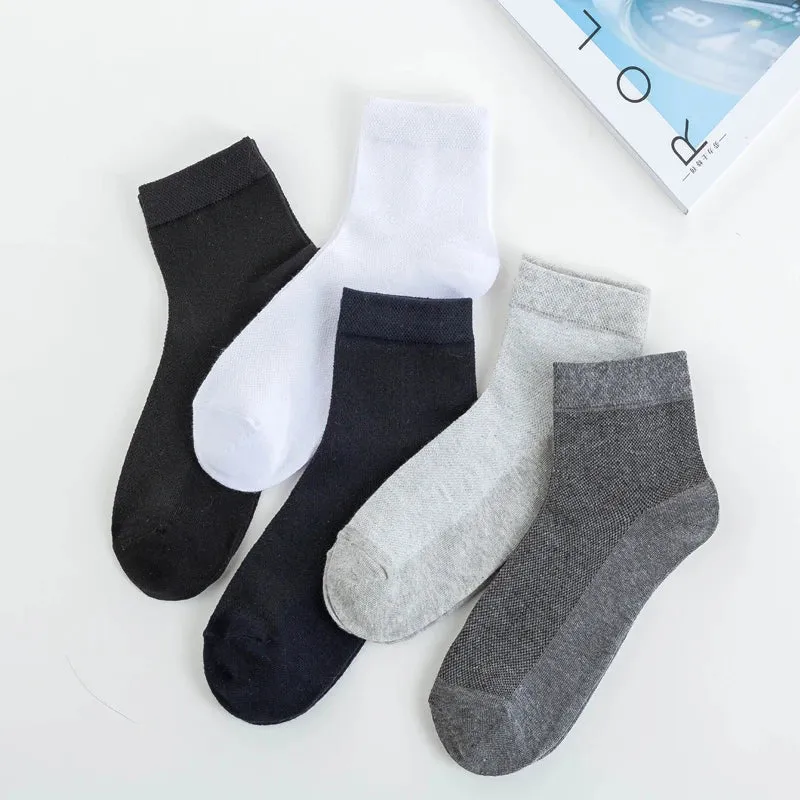 5Pairs Men Mesh Socks Organic Cotton Breathable Black White Business Sock Casual Athletic Spring Summer for Male Size EUR38-45