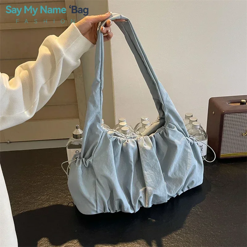 Nylon Cloth Bag Women Tote Bag Large Capacity Summer 2025 New Fashionable women's pleated Outdoor Travel bag Shoulder Bag