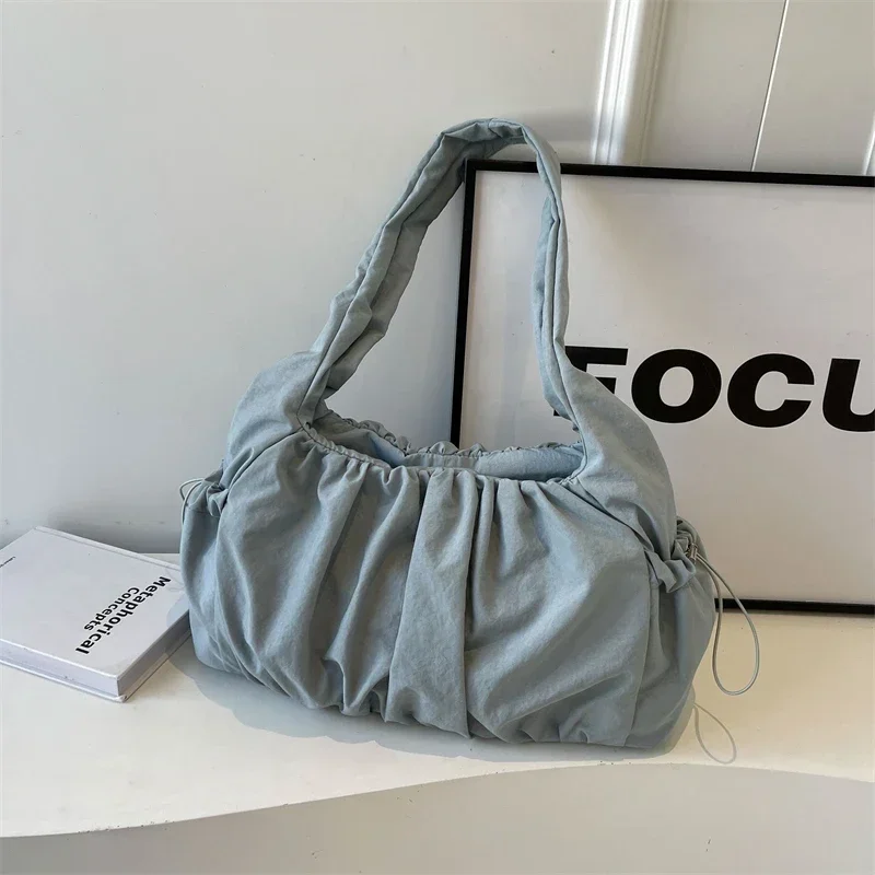Nylon Cloth Bag Women Tote Bag Large Capacity Summer 2025 New Fashionable women's pleated Outdoor Travel bag Shoulder Bag
