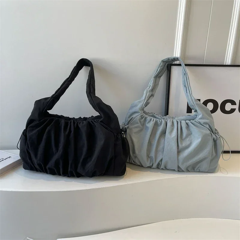 Nylon Cloth Bag Women Tote Bag Large Capacity Summer 2025 New Fashionable women's pleated Outdoor Travel bag Shoulder Bag