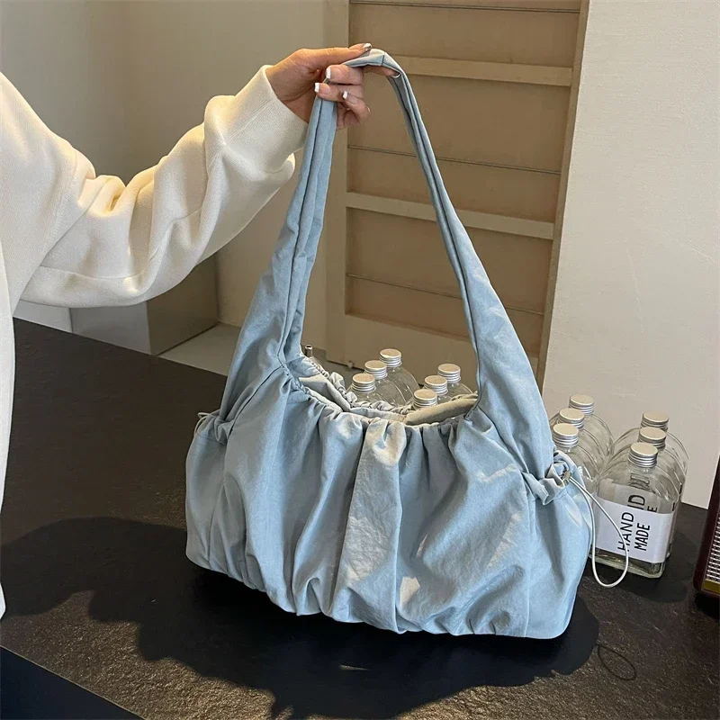 Nylon Cloth Bag Women Tote Bag Large Capacity Summer 2025 New Fashionable women's pleated Outdoor Travel bag Shoulder Bag