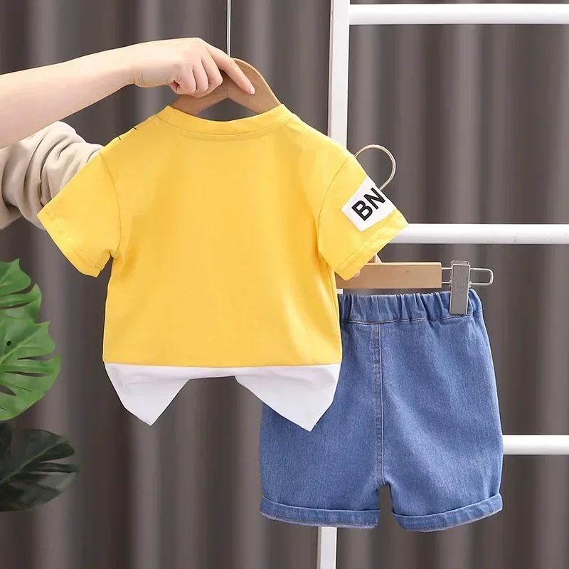 2025 Summer Baby Boys Spiderman Short Sleeve T-shirt+Jeans Sets Clothes Kids Fashion Clothing Outfits Children Sports Suits