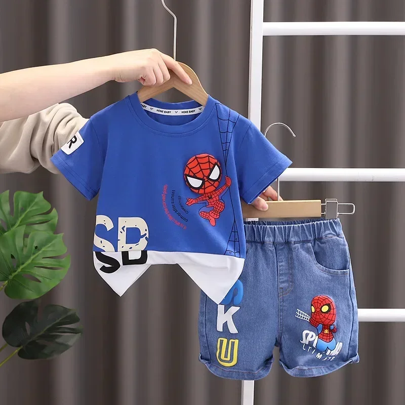 2025 Summer Baby Boys Spiderman Short Sleeve T-shirt+Jeans Sets Clothes Kids Fashion Clothing Outfits Children Sports Suits
