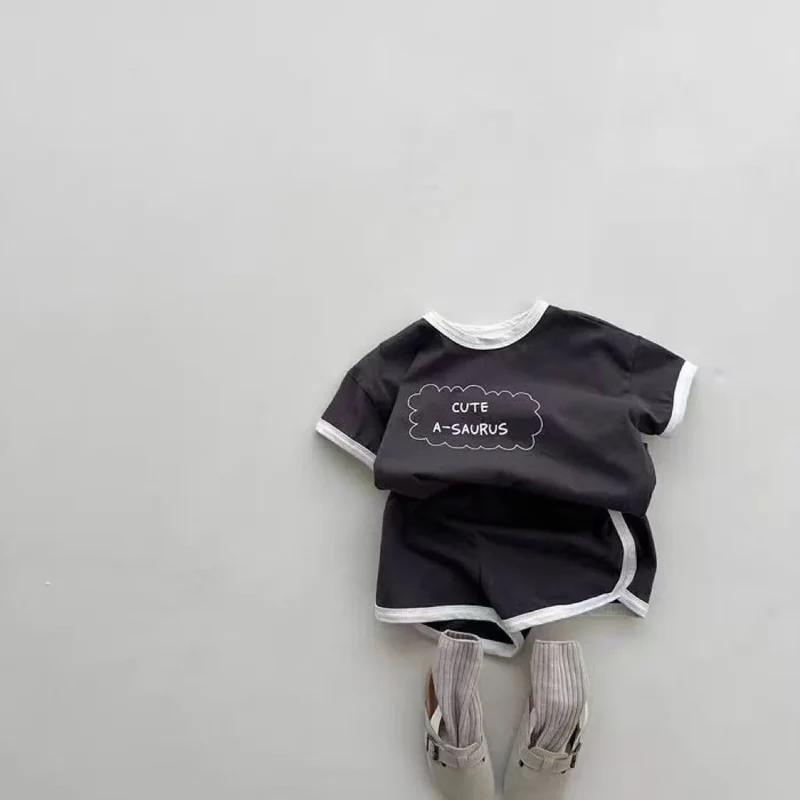 TZ24047 Summer New Sports Style Set New Letter Baby Round Neck Simple Casual T-shirt Shorts Two piece Set