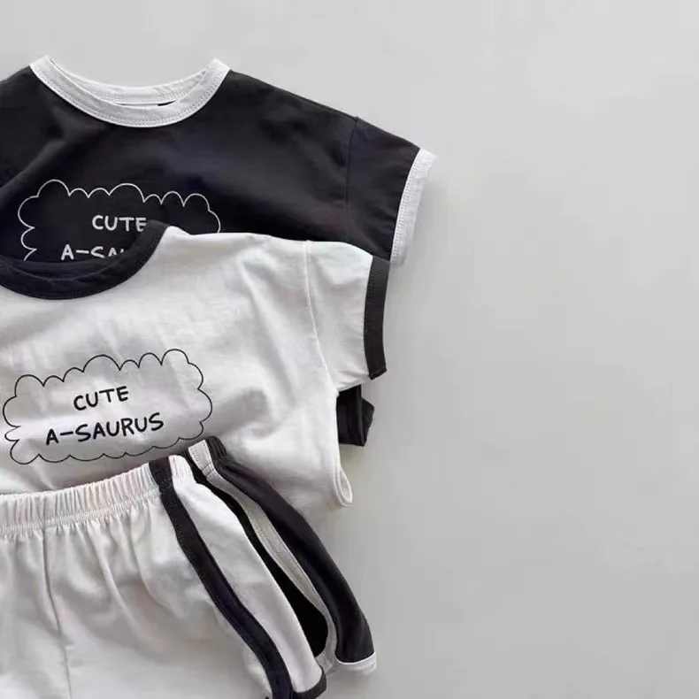 TZ24047 Summer New Sports Style Set New Letter Baby Round Neck Simple Casual T-shirt Shorts Two piece Set