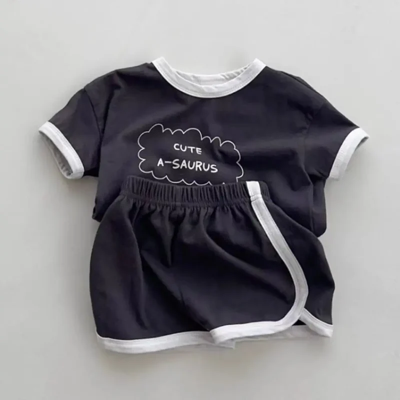 TZ24047 Summer New Sports Style Set New Letter Baby Round Neck Simple Casual T-shirt Shorts Two piece Set